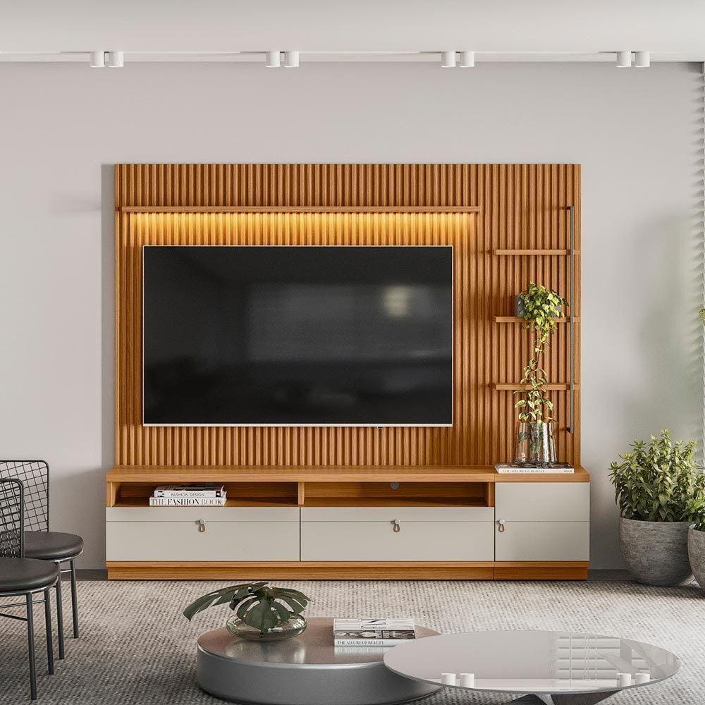 Estante Home Ripada 224Cm Aloha Para Tv Até 75 Nature/Off White