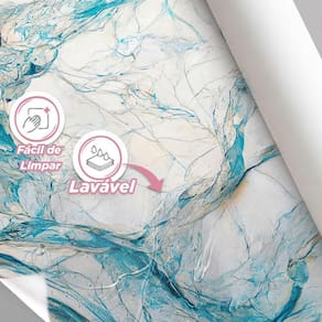 Papel De Parede Painel 3D Mármore Branco Azul Vinílico 2,5M