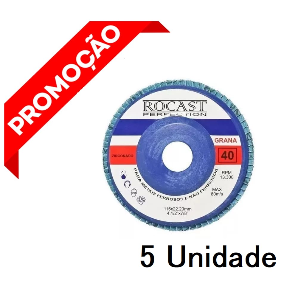 5 Peças Disco De Lixa Flap 115x22 4.1/2 x 7/8? G 40 Zirconia