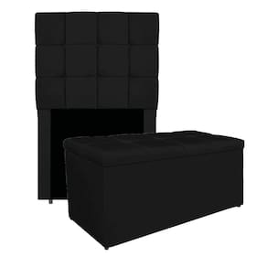 Kit Cabeceira E Calçadeira Manchester 90 Cm Solteiro Corano - Adj Decor Cor Preto