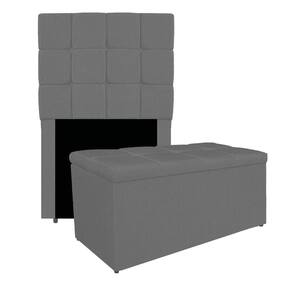 Kit Cabeceira E Calçadeira Manchester 90 Cm Solteiro Linho Cor Cinza Escuro