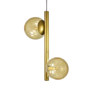 Lustre Pendente Figo OURO - 2 Globos de Vidro Âmbar