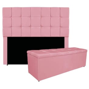 Kit Cabeceira E Calçadeira Manchester 160 Cm Queen Size Suede - Adj Decor Cor Rosa Bebê