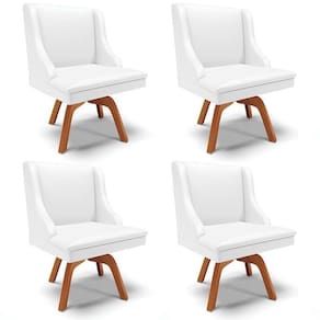 Kit 4 Cadeiras Estofadas Para Sala De Jantar Base Giratória De Madeira Lia Sintético Branco - Ibiza