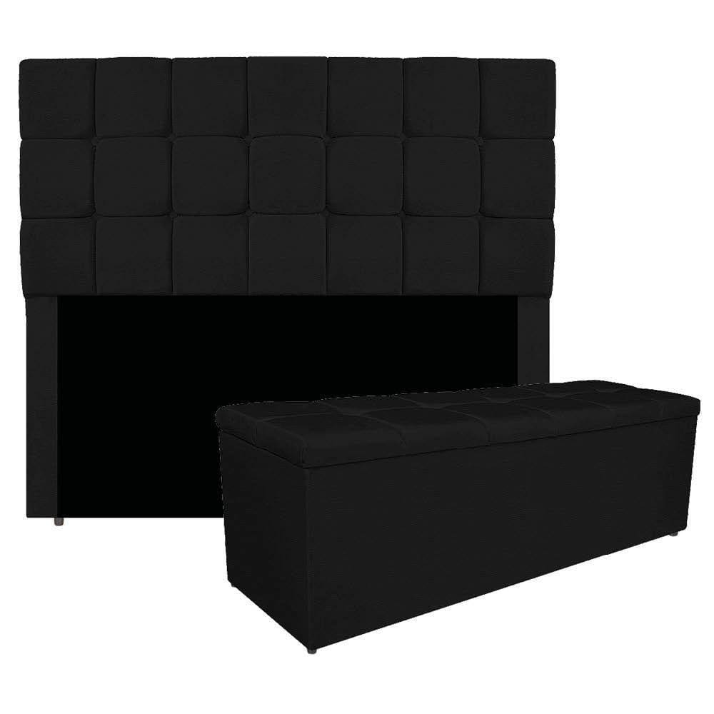 Kit Cabeceira E Calçadeira Manchester 160 Cm Queen Size Corano - Adj Decor Cor Preto