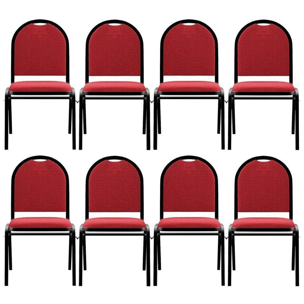 Kit 8 Cadeiras Hoteleiras Auditório Empilhável Linho M23 Vermelho - Mpozenato