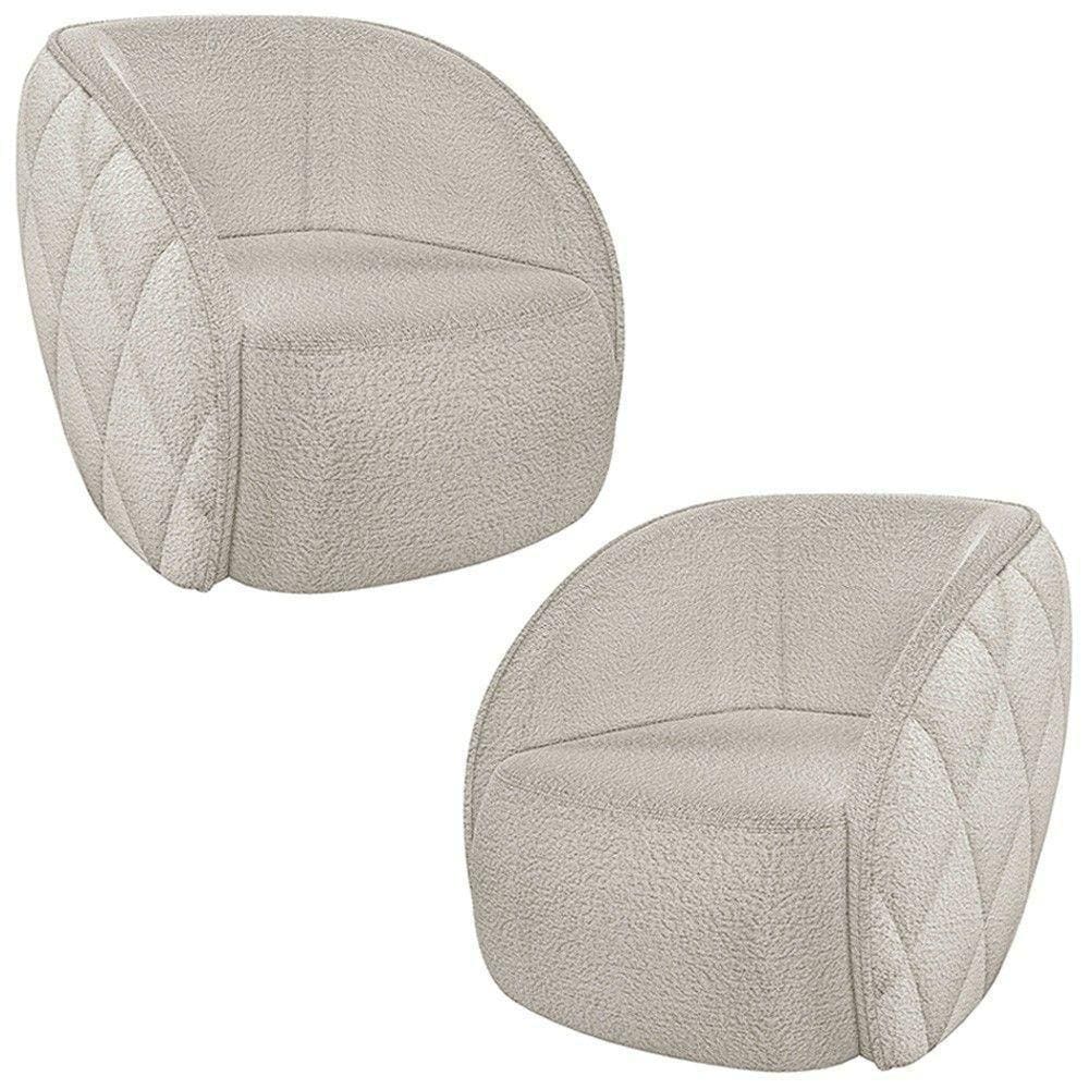 Kit 2 Poltronas Decorativa Para Sala 90cm Tressê Zion M22 Bouclê Branco - Mpozenato