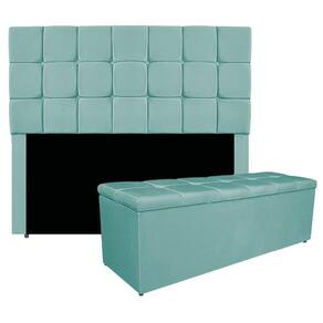 Kit Cabeceira E Calçadeira Manchester 160 Cm Queen Size Suede - Adj Decor Cor Azul Tiffany