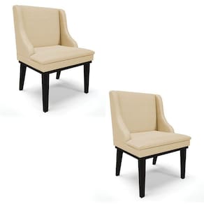 Kit 2 Cadeiras Estofadas Para Sala De Jantar Base Fixa De Madeira Preto Lia Veludo Luxo Off White