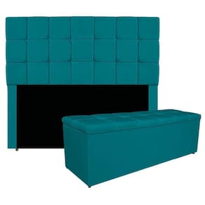 Kit Cabeceira E Calçadeira Manchester 195 Cm King Size Suede - Adj Decor Cor Azul Turquesa
