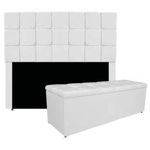 Kit Cabeceira E Calçadeira Manchester 140 Cm Casal Corano - Adj Decor Cor Branco