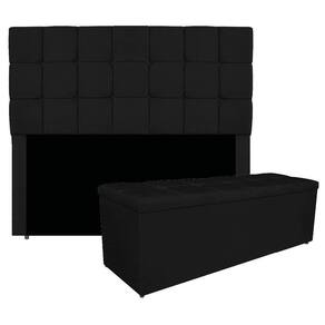 Kit Cabeceira E Calçadeira Manchester 140 Cm Casal Corano - Adj Decor Cor Preto