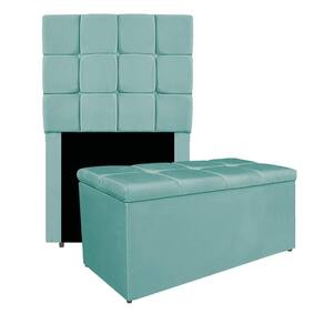 Kit Cabeceira E Calçadeira Manchester 90 Cm Solteiro Suede - Adj Decor Cor Azul Tiffany