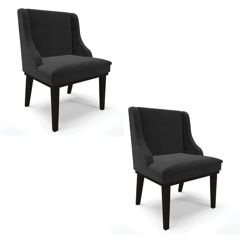 Kit 2 Cadeiras Estofadas Para Sala De Jantar Base Fixa De Madeira Preto Lia Veludo Preto - Ibiza