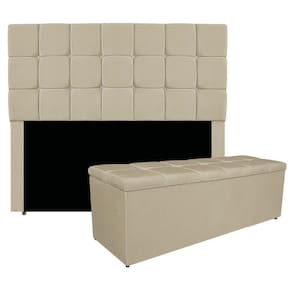 Kit Cabeceira E Calçadeira Manchester 160 Cm Queen Size Linho - Adj Decor Cor Bege