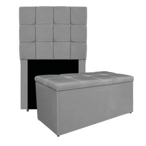 Kit Cabeceira E Calçadeira Manchester 90 Cm Solteiro Suede - Adj Decor Cor Cinza