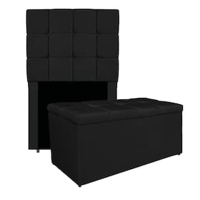 Kit Cabeceira E Calçadeira Manchester 90 Cm Solteiro Suede - Adj Decor Cor Preto