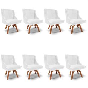 Kit 8 Cadeiras Estofadas Base Giratória De Madeira Lia Sintético Premium Branco - Ibiza