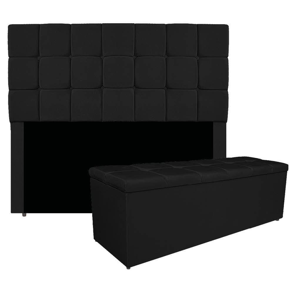 Kit Cabeceira E Calçadeira Manchester 160 Cm Queen Size Suede Cor Preto