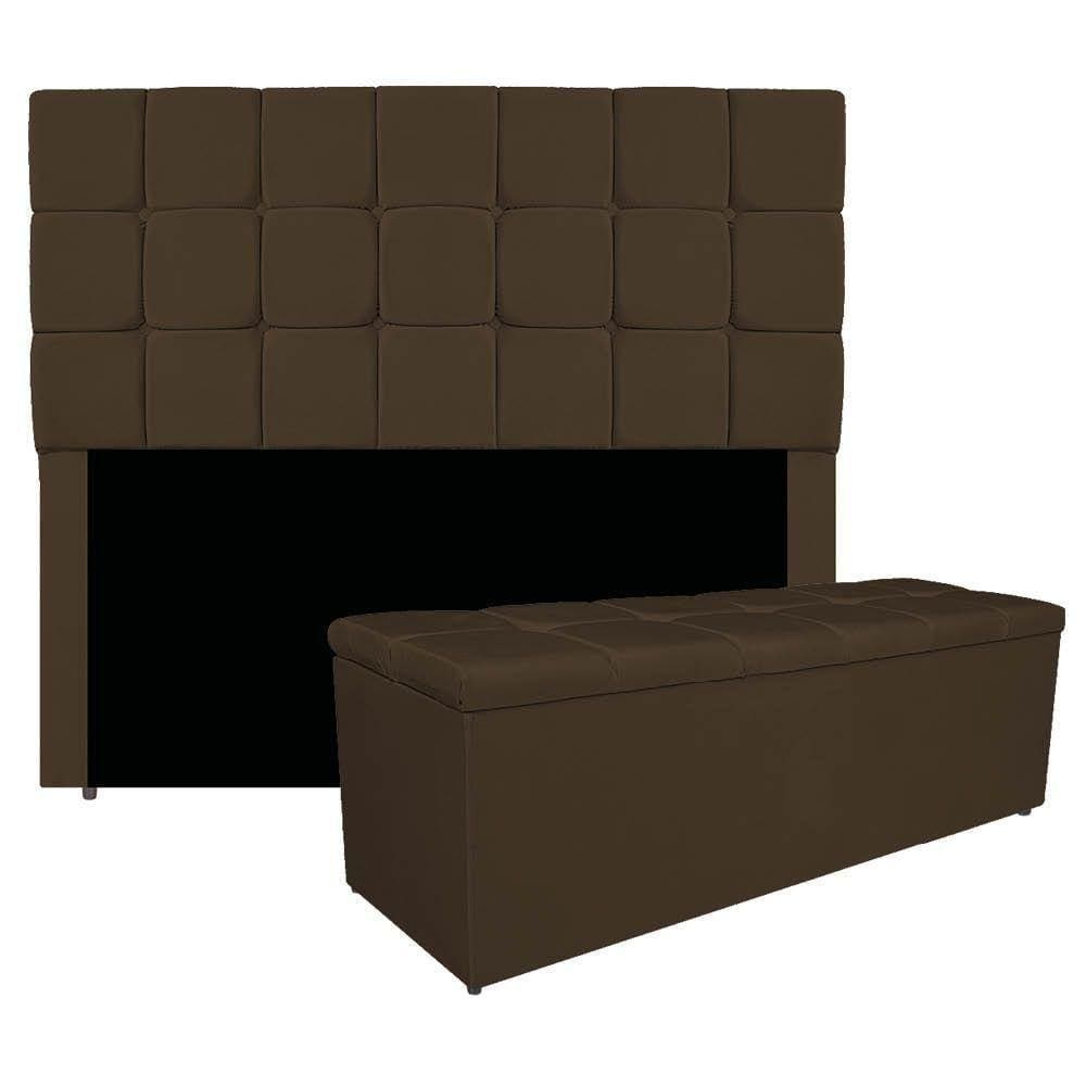 Kit Cabeceira E Calçadeira Manchester 140 Cm Casal Suede - Adj Decor Cor Marrom