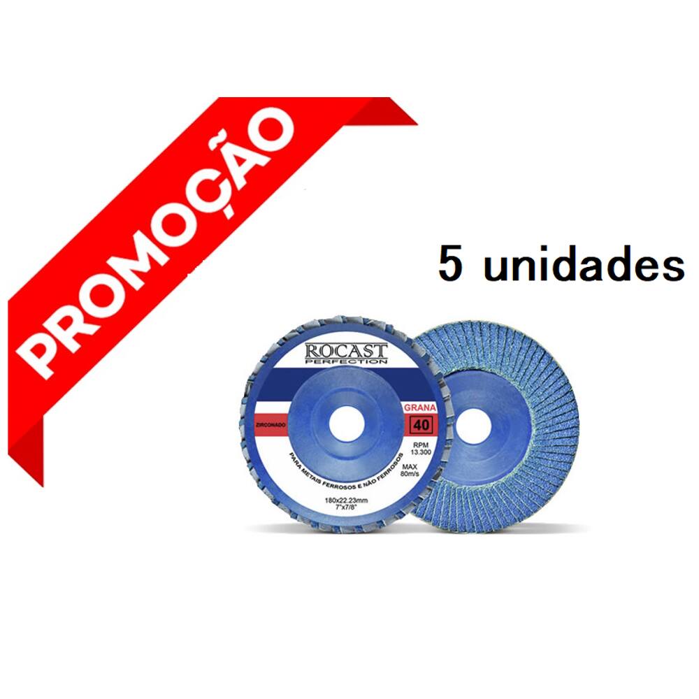 5 Peças Disco De Lixa Flap 180 x 22 7` x 7/8" G 60 Zirconia
