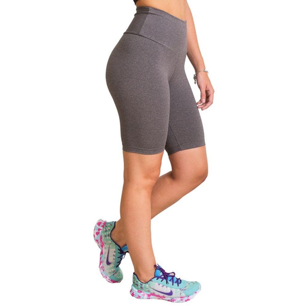 Bermuda Shorts Cinza Fitness Feminina Suplex Cintura Alta