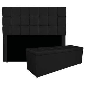 Kit Cabeceira E Calçadeira Manchester 140 Cm Casal Suede - Adj Decor Cor Preto