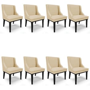Kit 8 Cadeiras Estofadas Para Sala De Jantar Base Fixa De Madeira Preto Lia Veludo Luxo Off White
