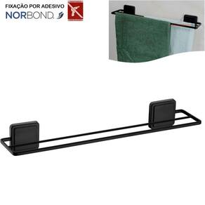 Suporte Porta Toalha Toalheiro Duplo 45cm Banheiro Adesivo Dupla Face Preto Fosco - 184PT Future