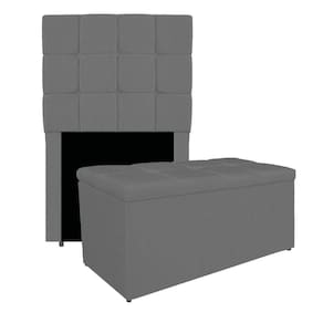 Kit Cabeceira E Calçadeira Manchester 90 Cm Solteiro Linho - Adj Decor Cor Cinzaescuro