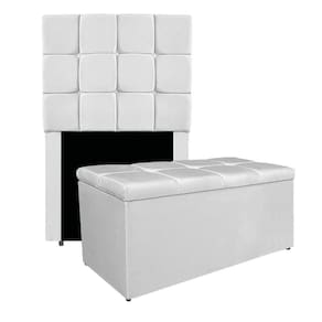 Kit Cabeceira E Calçadeira Manchester 90 Cm Solteiro Suede - Adj Decor Cor Branco