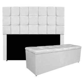 Kit Cabeceira E Calçadeira Manchester 140 Cm Casal Suede - Adj Decor Cor Branco