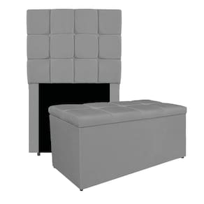Kit Cabeceira E Calçadeira Manchester 90 Cm Solteiro Corano - Adj Decor Cor Cinza