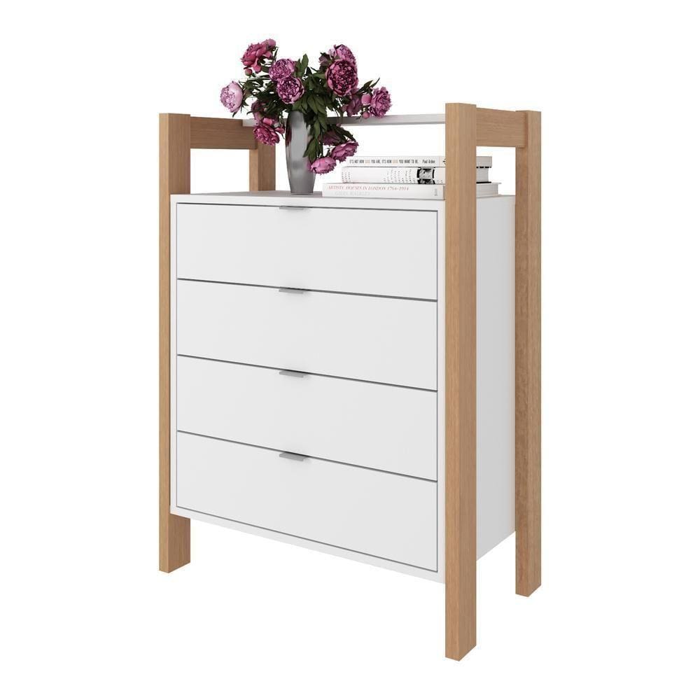 Gaveteiro Com 4 Gavetas Multimóveis Vcr25006 Branco/Amêndoa Branco/Amêndoa
