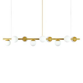 Lustre Pendente Figo Ouro 1,5M - 9 Globos de Vidro Branco