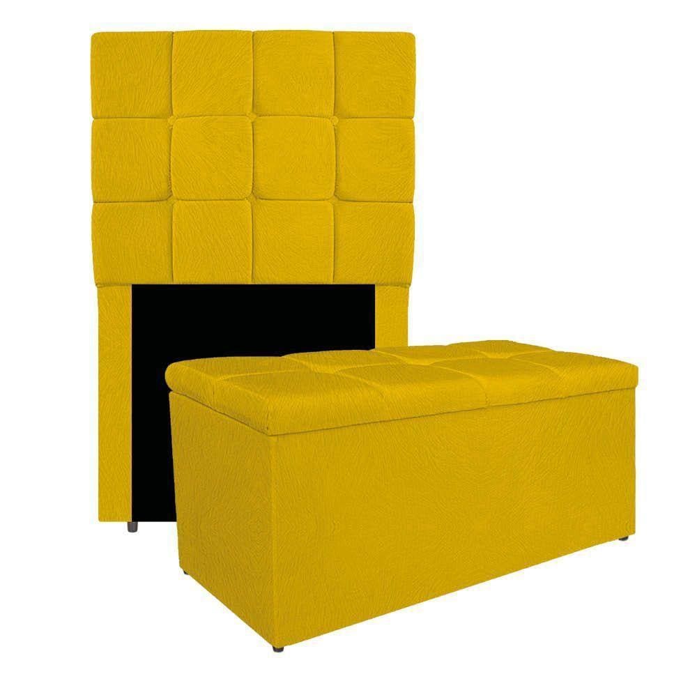 Kit Cabeceira E Calçadeira Manchester 90 Cm Solteiro Suede Cor Amarelo