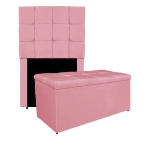 Kit Cabeceira E Calçadeira Manchester 90 Cm Solteiro Suede - Adj Decor Cor Rosa Bebê