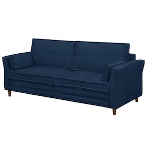 Sofá Living 3 Lugares 200Cm Pés Madeira Efraim F05 Veludo Azul - Mpozenato