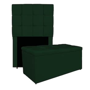 Kit Cabeceira E Calçadeira Manchester 90 Cm Solteiro Suede - Adj Decor Cor Verde
