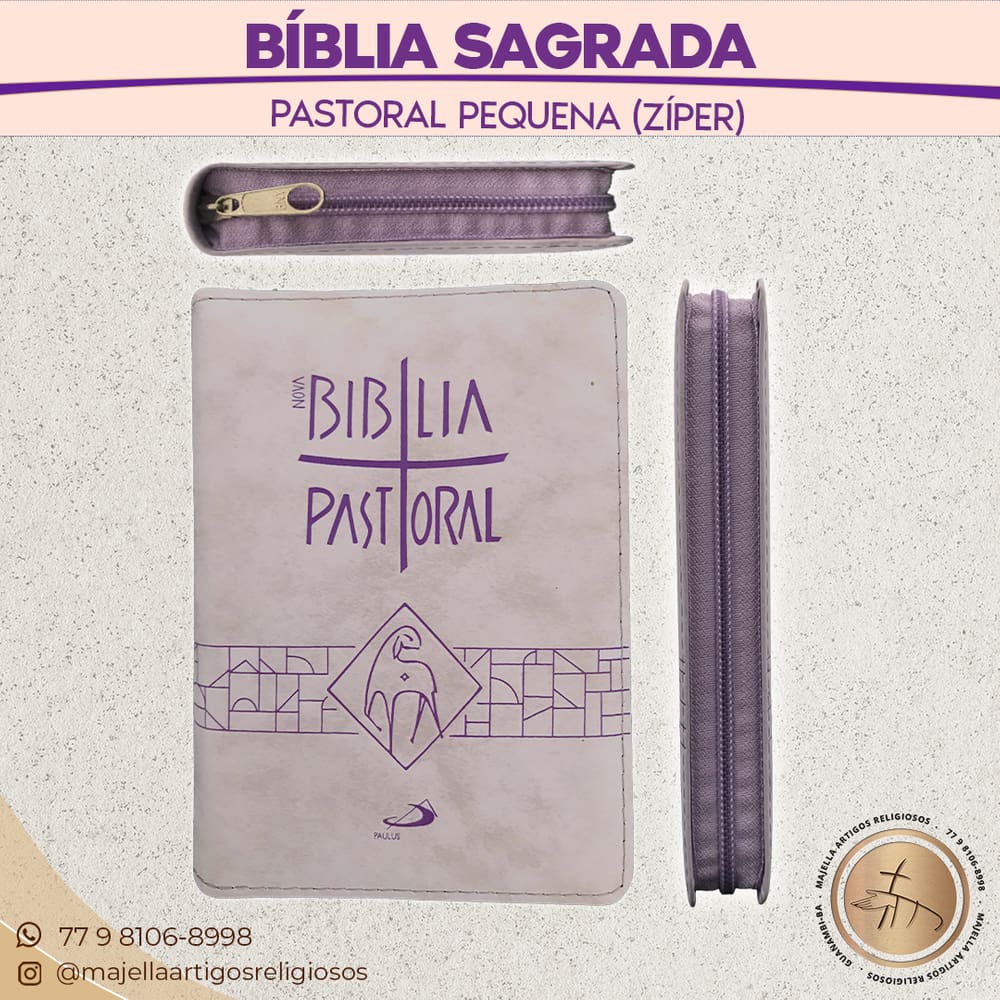 Bíblia Sagrada Católica Pastoral Roxa (bolso) Pequena Zíper Paulus.