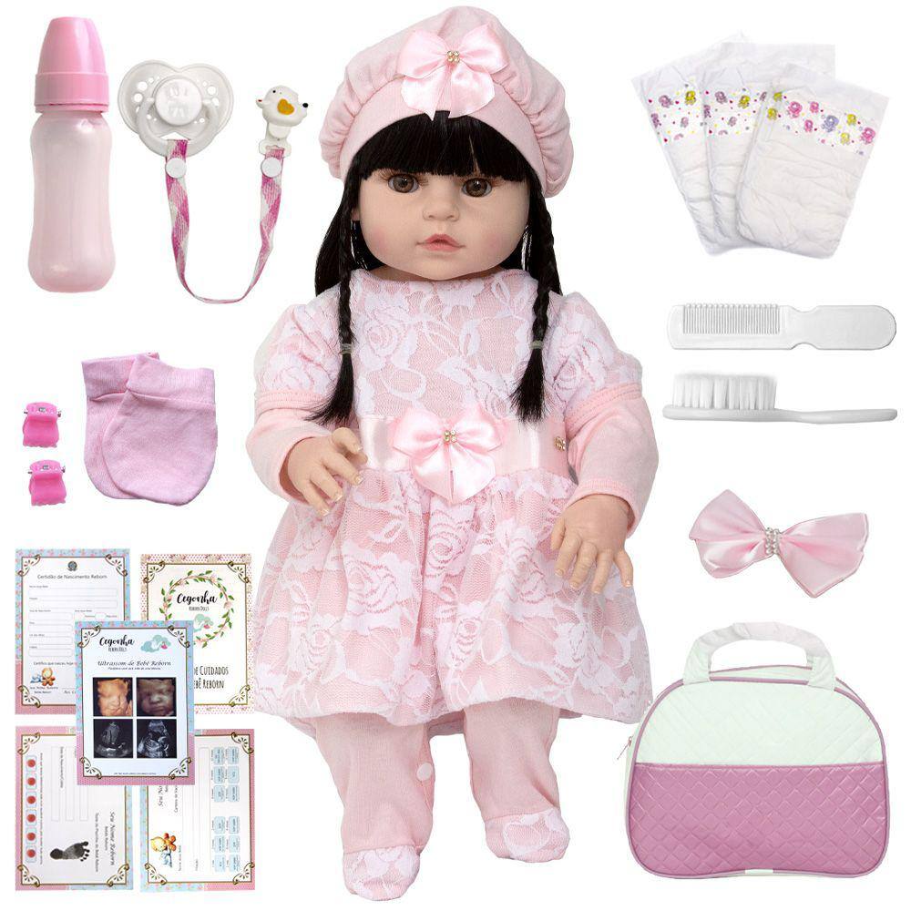 Bebe Reborn Infantil Gatinha Morena Fofinha Com Acessórios no Shoptime