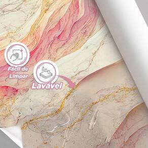Papel De Parede Painel 3D Mármore Branco Rosa Dourado 3M