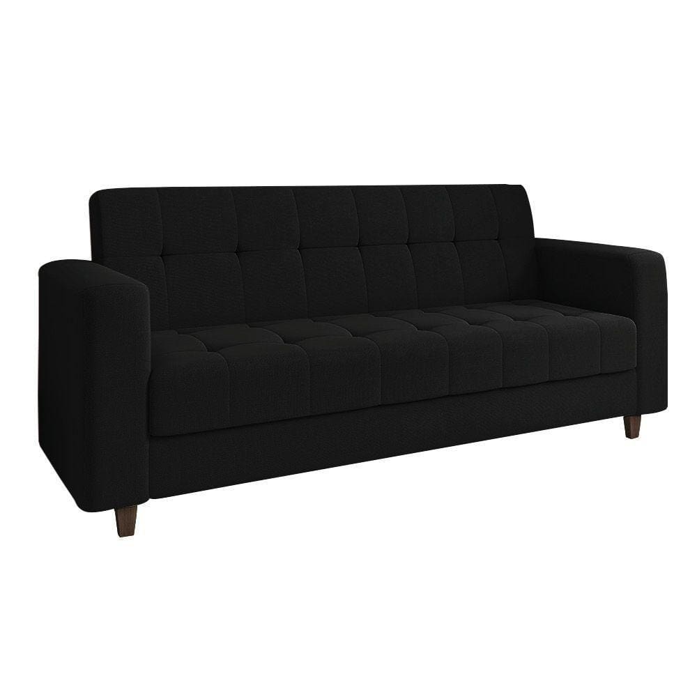Sofá 03 Lugares Arezzo Linho Preto A79 Pés Chanfrado Tabaco - D`rossi