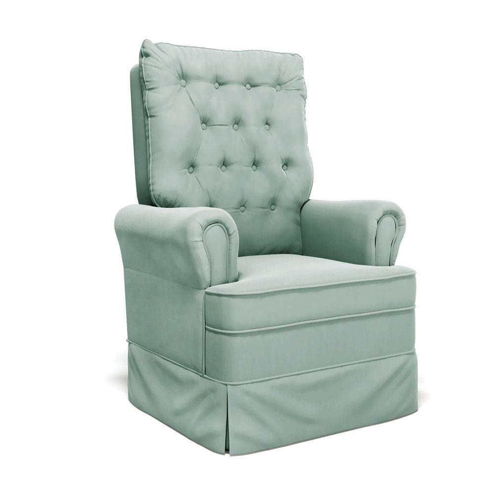 Poltrona de Amamentação com Balanço Laura Veludo Verde Turquesa TB112 Base de Madeira - D`Rossi