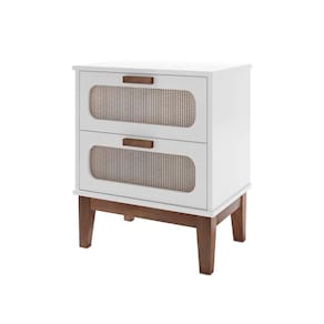 Mesa de Cabiceira Retro Pés de Madeira Maciça cor Branco