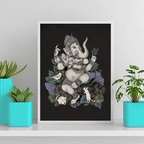 Quadro Místico Ganesha 45X34Cm - Vidro Branca