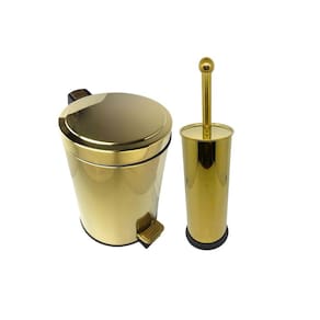Kit Lavabo Inox Dourado Lixeira 5L E Escova Sanitária France
