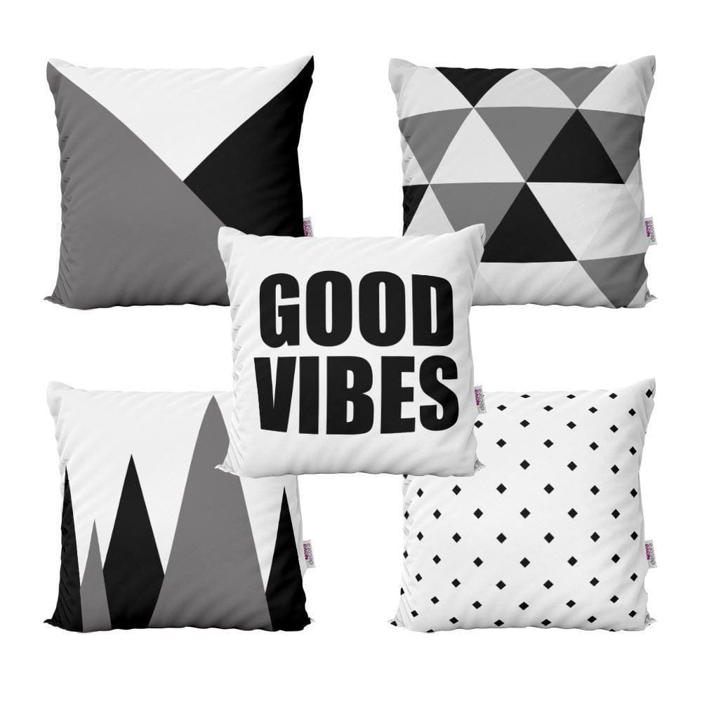 Kit 5 Almofadas Decorativas Preto E Branco Good Vibes 40X40