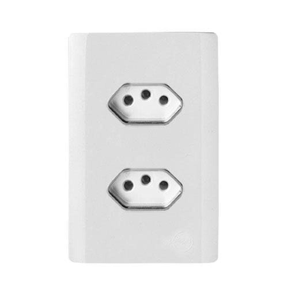 Cj Tomada Dupla 10A Com Suporte 4X2 - Novara Branco Cromado