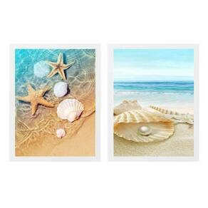Kit 2 Quadros Pérola Estrela Do Mar Areia 33X24Cm